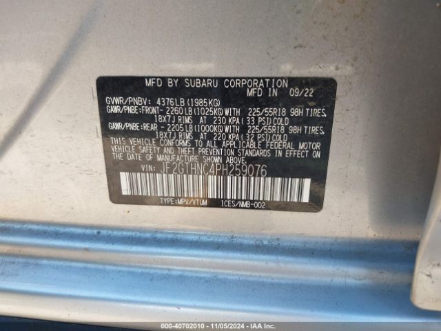 Photo 8 VIN: JF2GTHNC4PH259076 - SUBARU CROSSTREK 