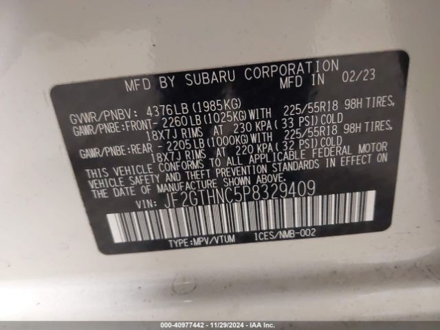 Photo 8 VIN: JF2GTHNC5P8329409 - SUBARU CROSSTREK 