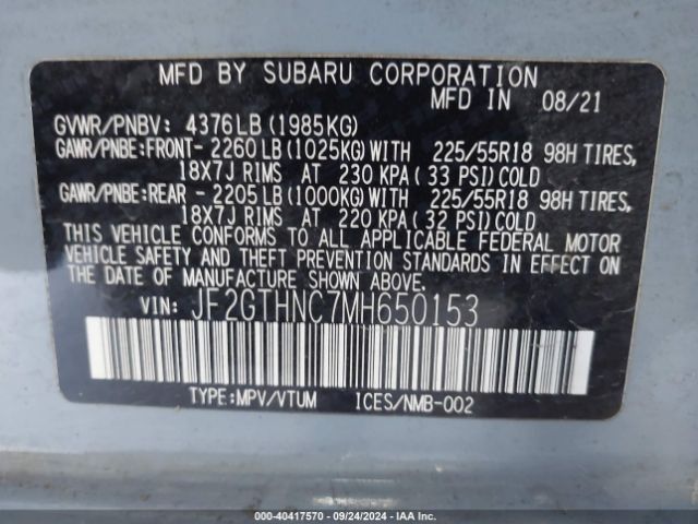 Photo 8 VIN: JF2GTHNC7MH650153 - SUBARU CROSSTREK 