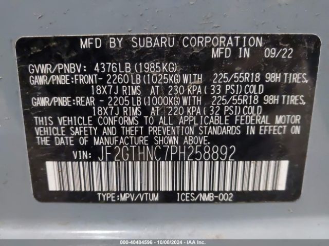 Photo 8 VIN: JF2GTHNC7PH258892 - SUBARU CROSSTREK 