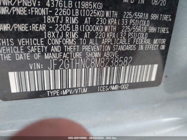 Photo 8 VIN: JF2GTHNC8M8238582 - SUBARU CROSSTREK 