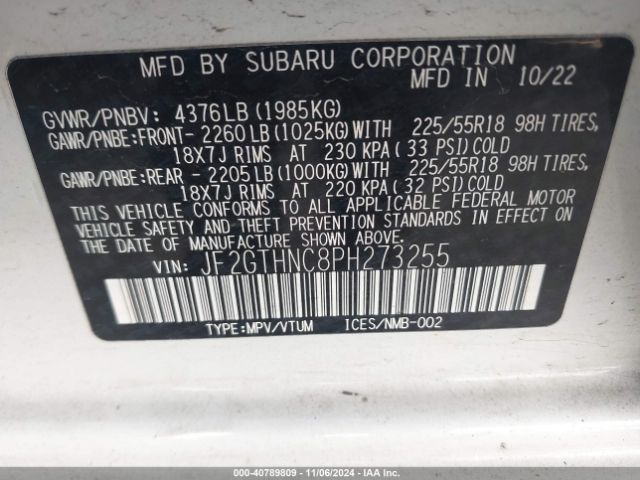 Photo 8 VIN: JF2GTHNC8PH273255 - SUBARU CROSSTREK 