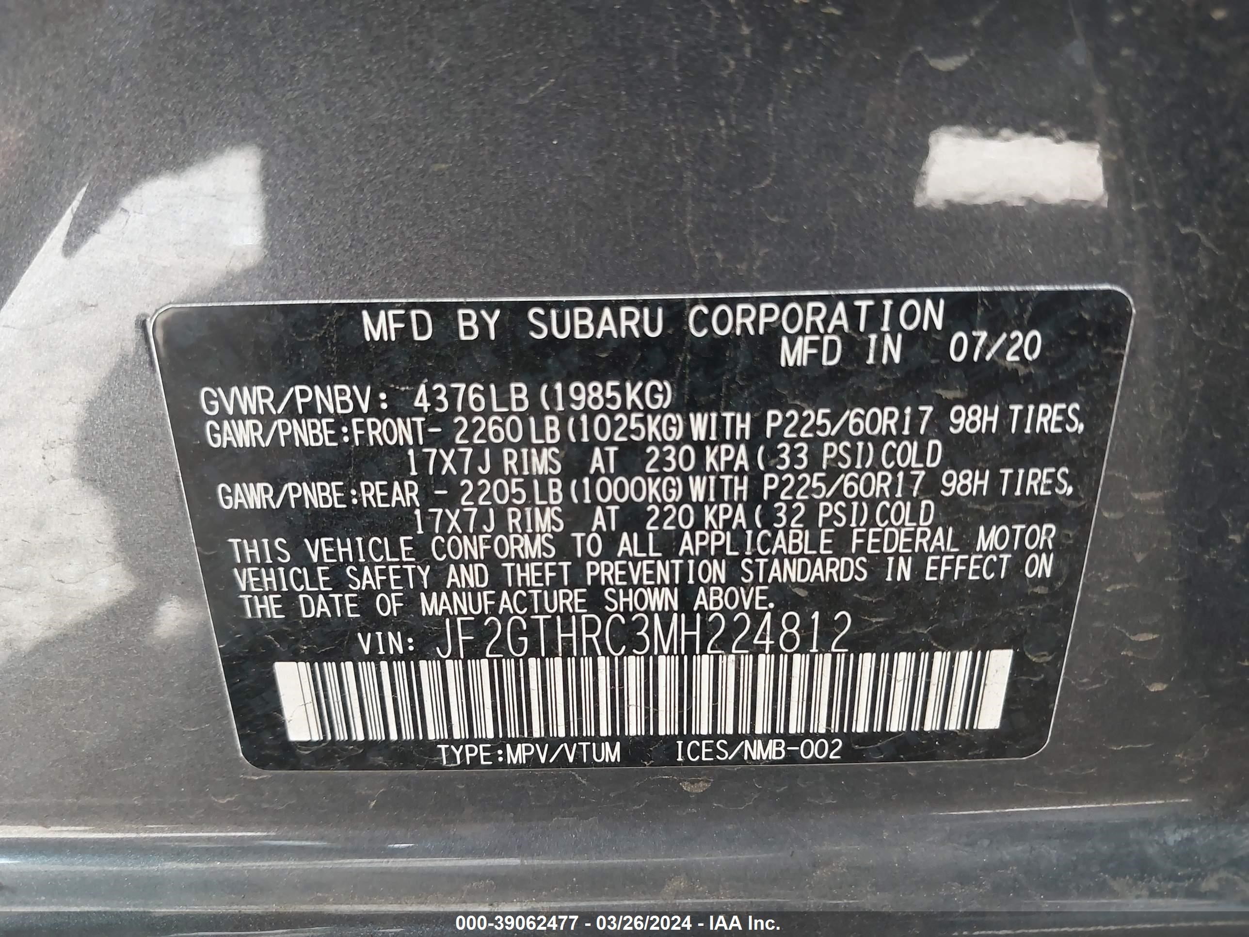 Photo 8 VIN: JF2GTHRC3MH224812 - SUBARU CROSSTREK 