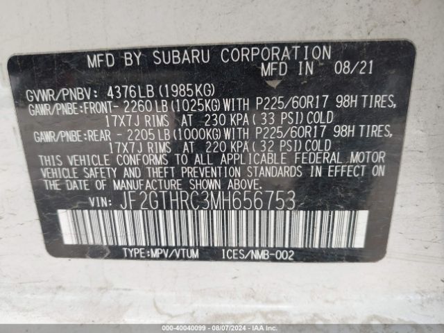 Photo 8 VIN: JF2GTHRC3MH656753 - SUBARU CROSSTREK 