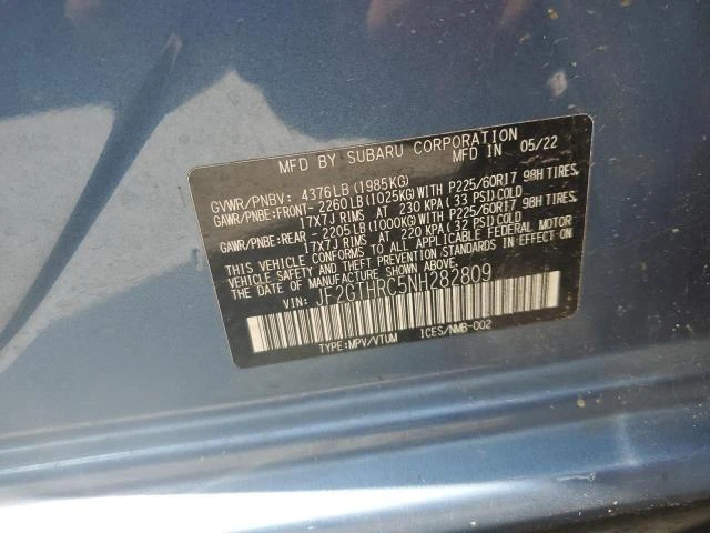 Photo 12 VIN: JF2GTHRC5NH282809 - SUBARU CROSSTREK 