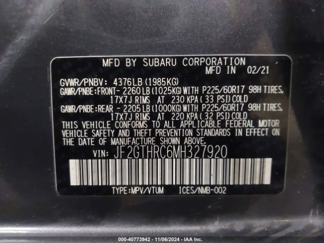 Photo 8 VIN: JF2GTHRC6MH327920 - SUBARU CROSSTREK 