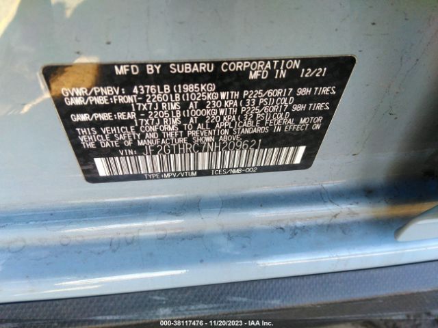 Photo 8 VIN: JF2GTHRC7NH209621 - SUBARU CROSSTREK 