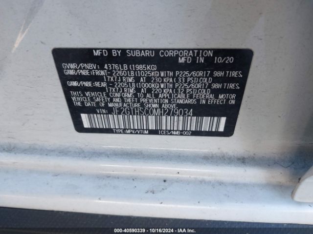 Photo 8 VIN: JF2GTHSC0MH279034 - SUBARU CROSSTREK 