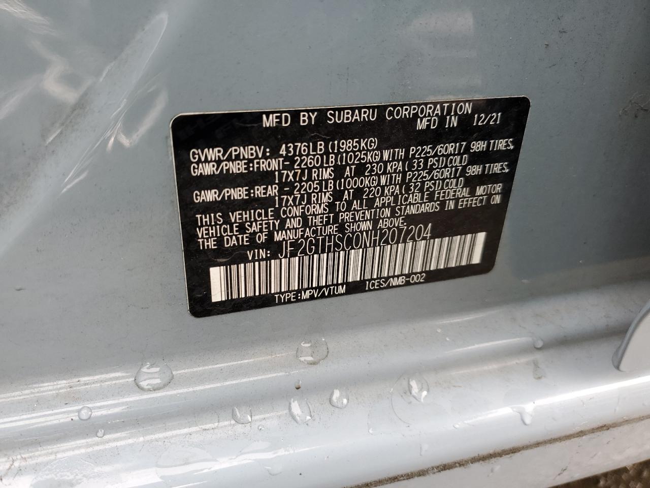 Photo 12 VIN: JF2GTHSC0NH207204 - SUBARU CROSSTREK 