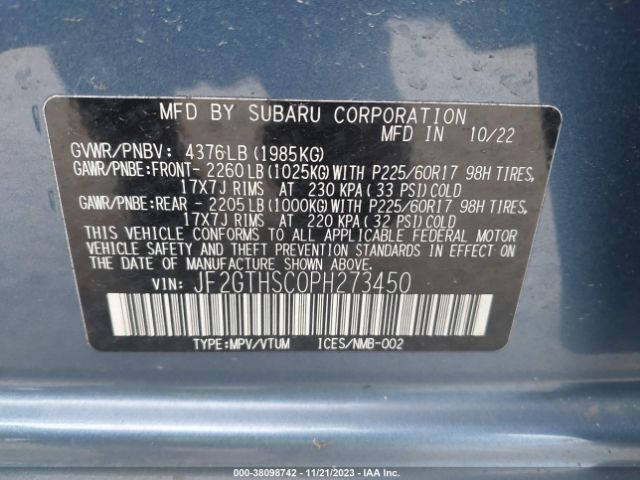 Photo 8 VIN: JF2GTHSC0PH273450 - SUBARU CROSSTREK 