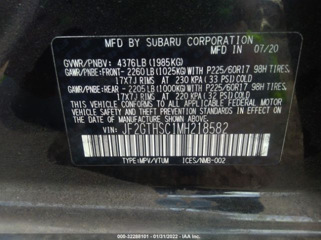 Photo 8 VIN: JF2GTHSC1MH218582 - SUBARU CROSSTREK 