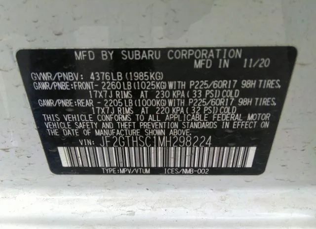 Photo 8 VIN: JF2GTHSC1MH298224 - SUBARU CROSSTREK 