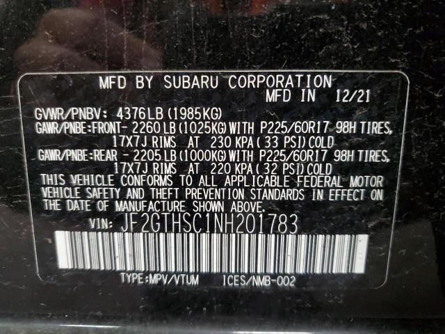 Photo 12 VIN: JF2GTHSC1NH201783 - SUBARU CROSSTREK 