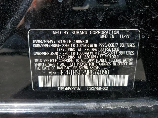 Photo 12 VIN: JF2GTHSC2MH674090 - SUBARU CROSSTREK 