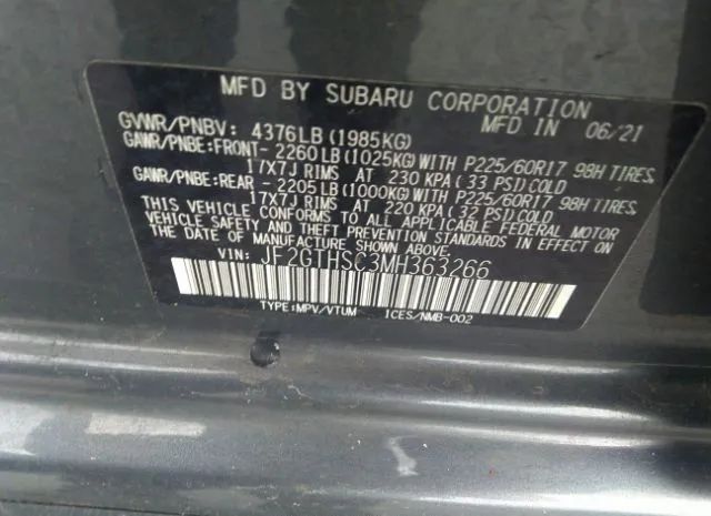 Photo 8 VIN: JF2GTHSC3MH363266 - SUBARU CROSSTREK 