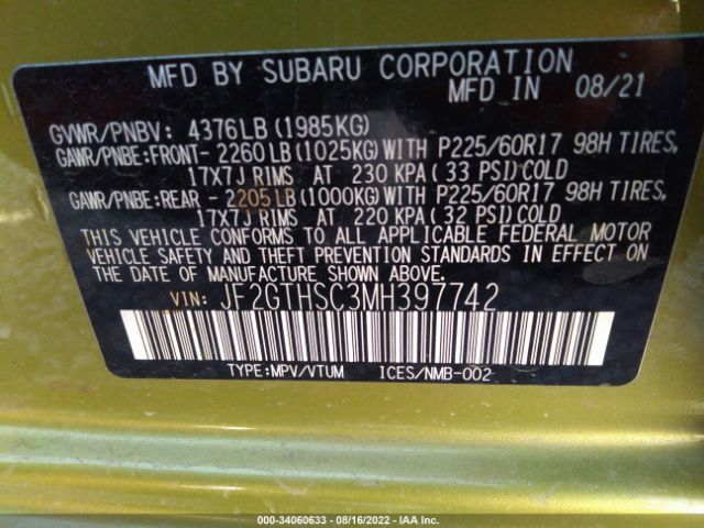 Photo 8 VIN: JF2GTHSC3MH397742 - SUBARU CROSSTREK 