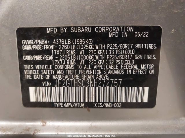 Photo 8 VIN: JF2GTHSC3NH272757 - SUBARU CROSSTREK 