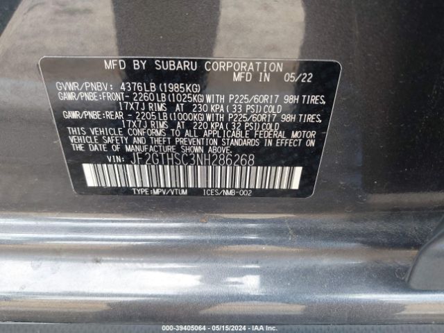 Photo 8 VIN: JF2GTHSC3NH286268 - SUBARU CROSSTREK 