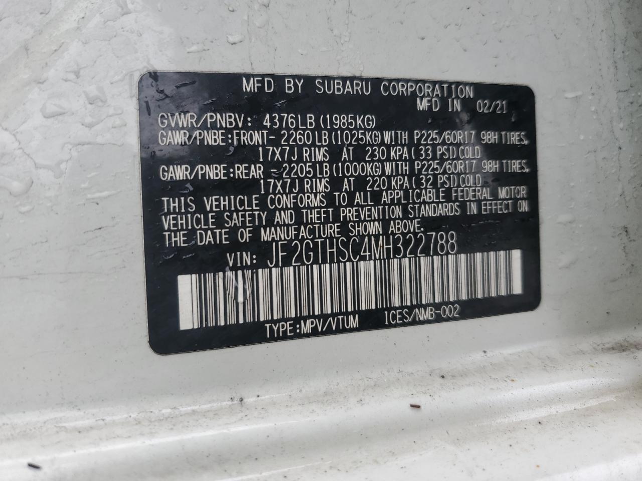 Photo 11 VIN: JF2GTHSC4MH322788 - SUBARU CROSSTREK 