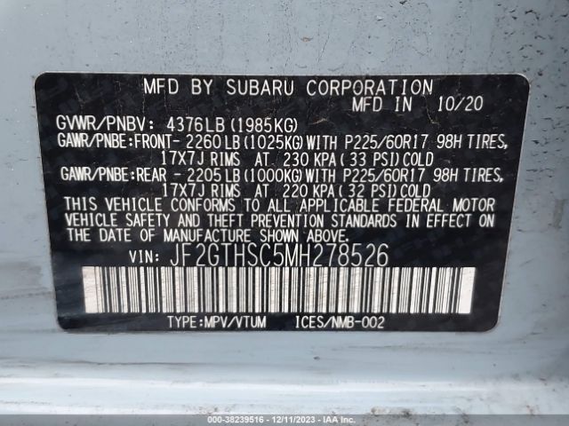 Photo 8 VIN: JF2GTHSC5MH278526 - SUBARU CROSSTREK 