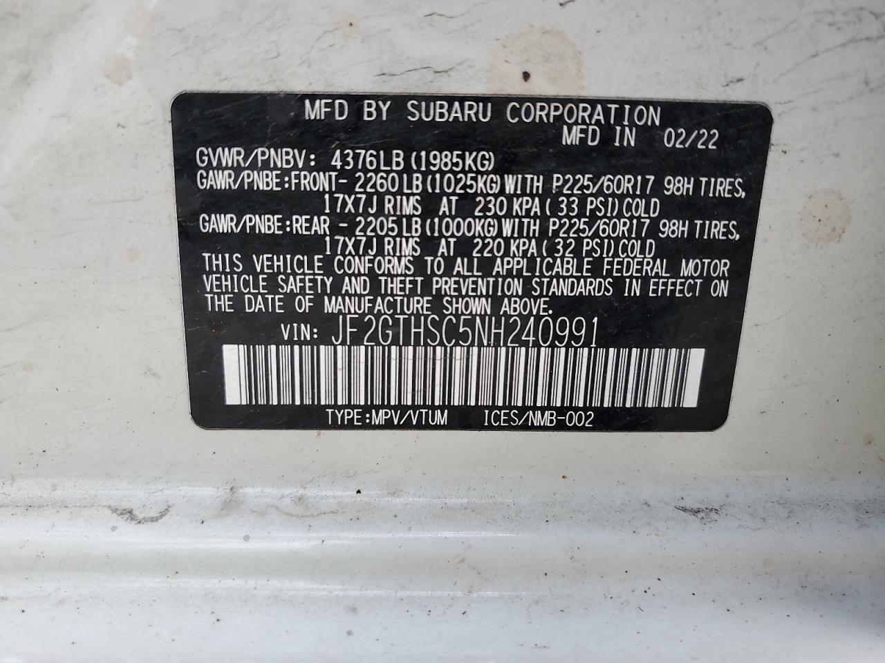 Photo 13 VIN: JF2GTHSC5NH240991 - SUBARU CROSSTREK 