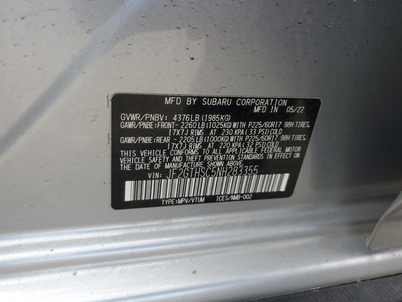 Photo 12 VIN: JF2GTHSC5NH283355 - SUBARU CROSSTREK 