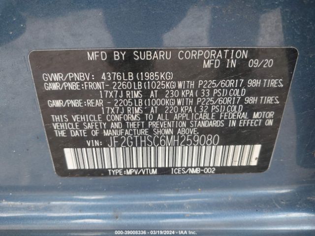 Photo 8 VIN: JF2GTHSC6MH259080 - SUBARU CROSSTREK 