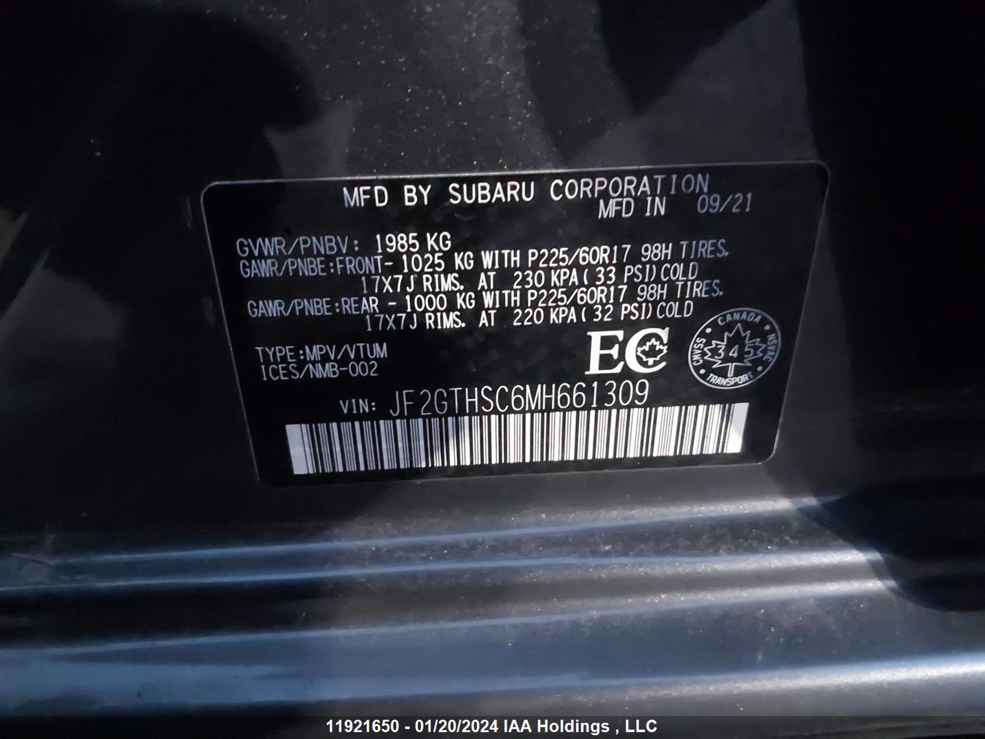 Photo 8 VIN: JF2GTHSC6MH661309 - SUBARU CROSSTREK 