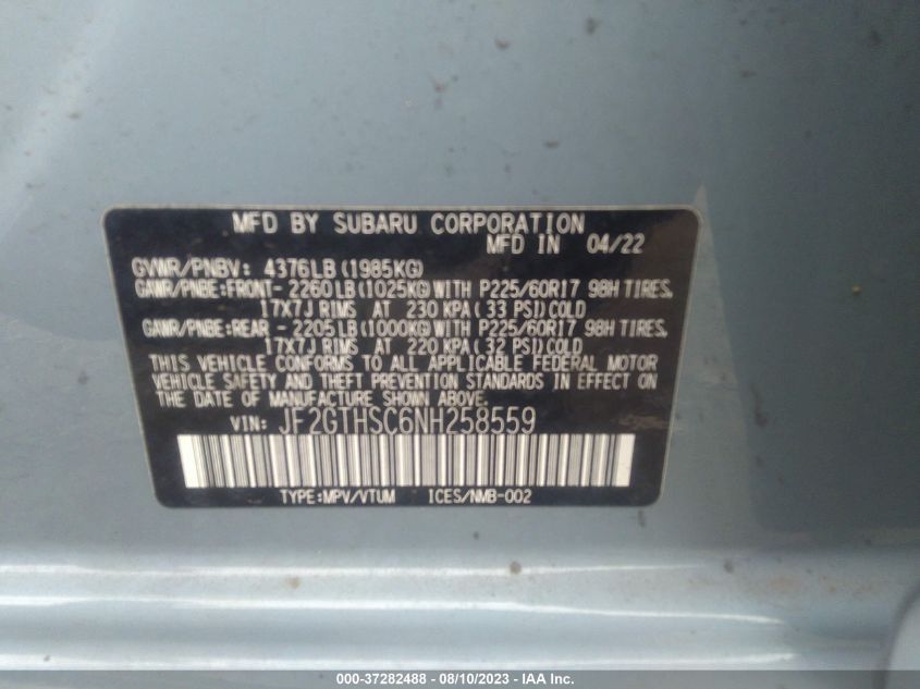 Photo 8 VIN: JF2GTHSC6NH258559 - SUBARU CROSSTREK 