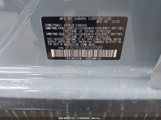 Photo 8 VIN: JF2GTHSC6PH305589 - SUBARU CROSSTREK 