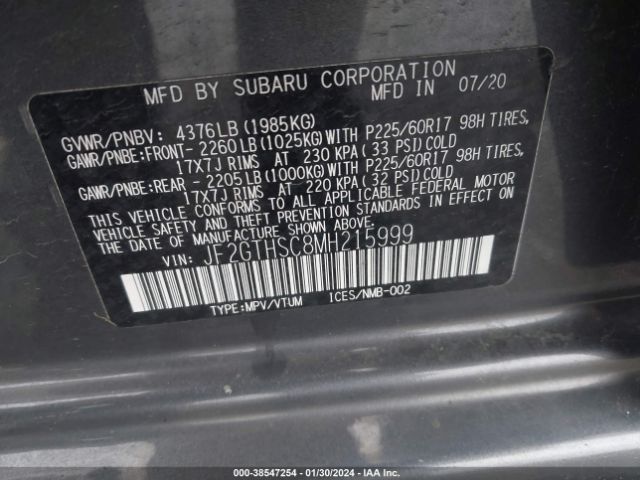 Photo 8 VIN: JF2GTHSC8MH215999 - SUBARU CROSSTREK 