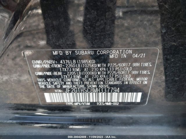 Photo 8 VIN: JF2GTHSC8MH337794 - SUBARU CROSSTREK 