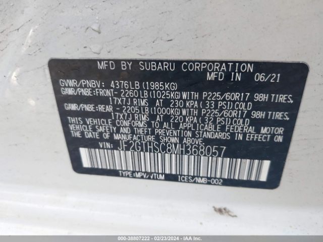 Photo 8 VIN: JF2GTHSC8MH368057 - SUBARU CROSSTREK 