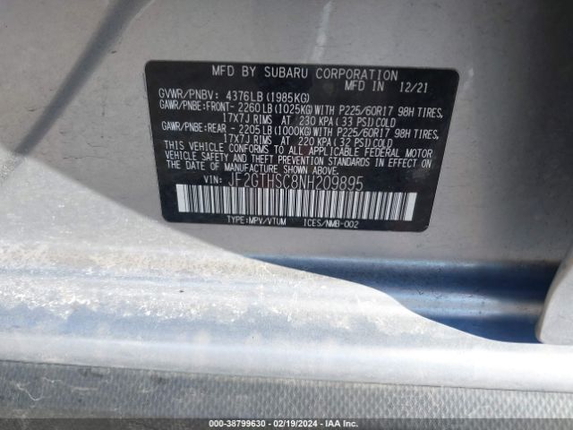 Photo 8 VIN: JF2GTHSC8NH209895 - SUBARU CROSSTREK 