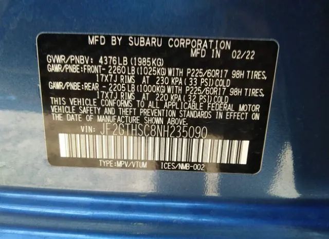 Photo 8 VIN: JF2GTHSC8NH235090 - SUBARU CROSSTREK 