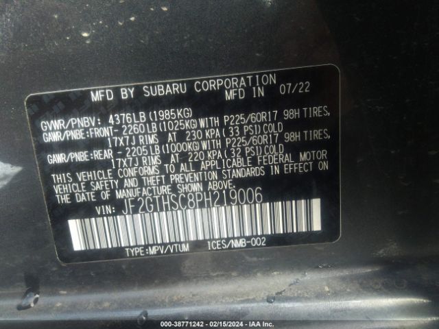 Photo 8 VIN: JF2GTHSC8PH219006 - SUBARU CROSSTREK 