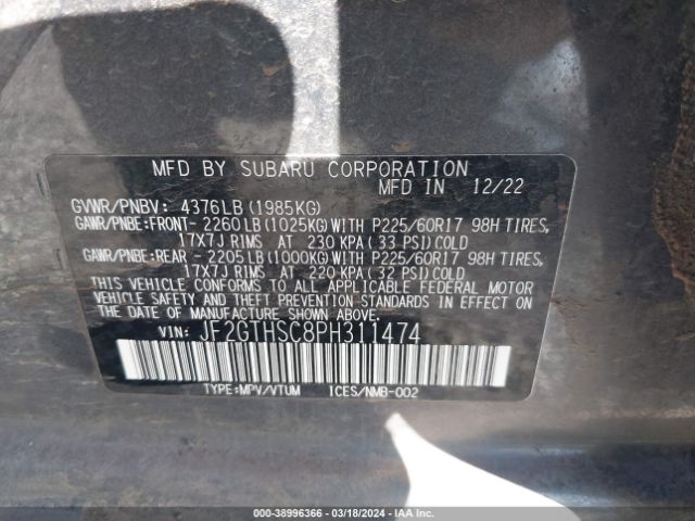 Photo 8 VIN: JF2GTHSC8PH311474 - SUBARU CROSSTREK 