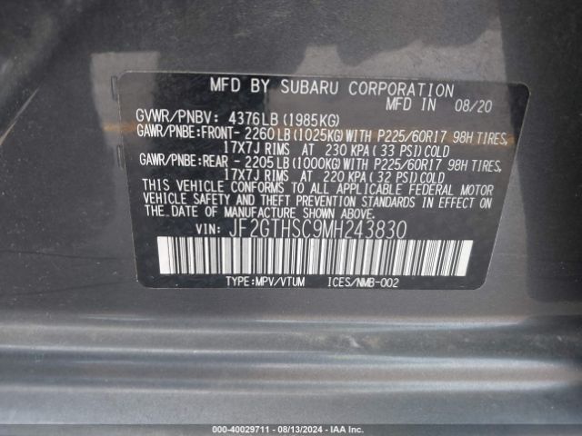 Photo 8 VIN: JF2GTHSC9MH243830 - SUBARU CROSSTREK 