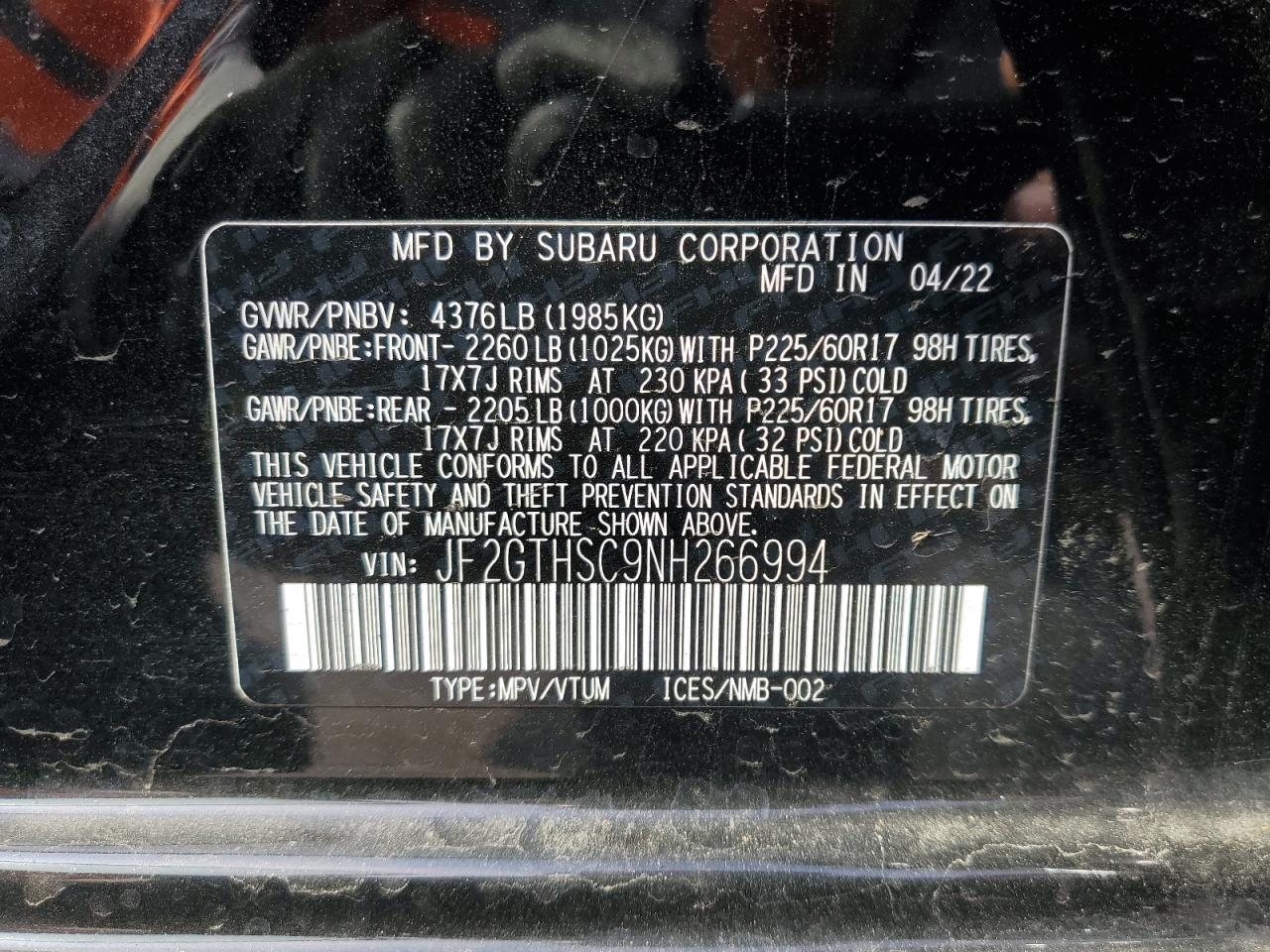 Photo 13 VIN: JF2GTHSC9NH266994 - SUBARU CROSSTREK 