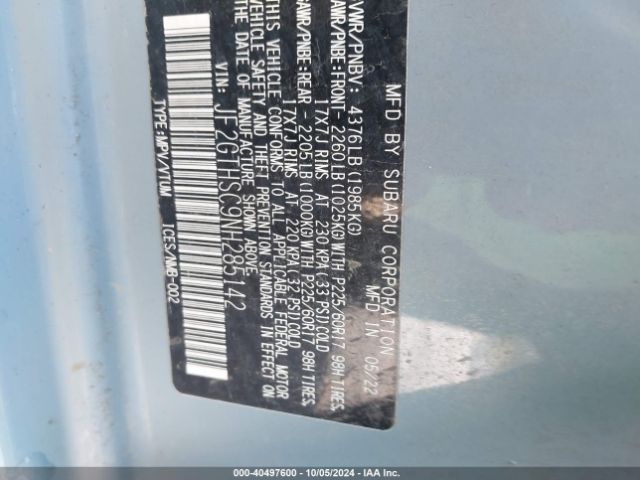 Photo 8 VIN: JF2GTHSC9NH285142 - SUBARU CROSSTREK 