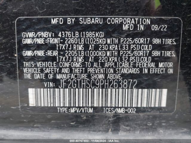 Photo 8 VIN: JF2GTHSC9PH263872 - SUBARU CROSSTREK 