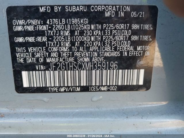 Photo 8 VIN: JF2GTHSCXMH359196 - SUBARU CROSSTREK 