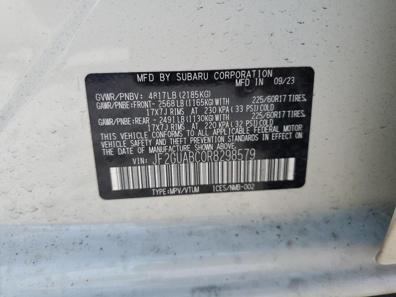 Photo 11 VIN: JF2GUABC0R8298579 - SUBARU CROSSTREK 