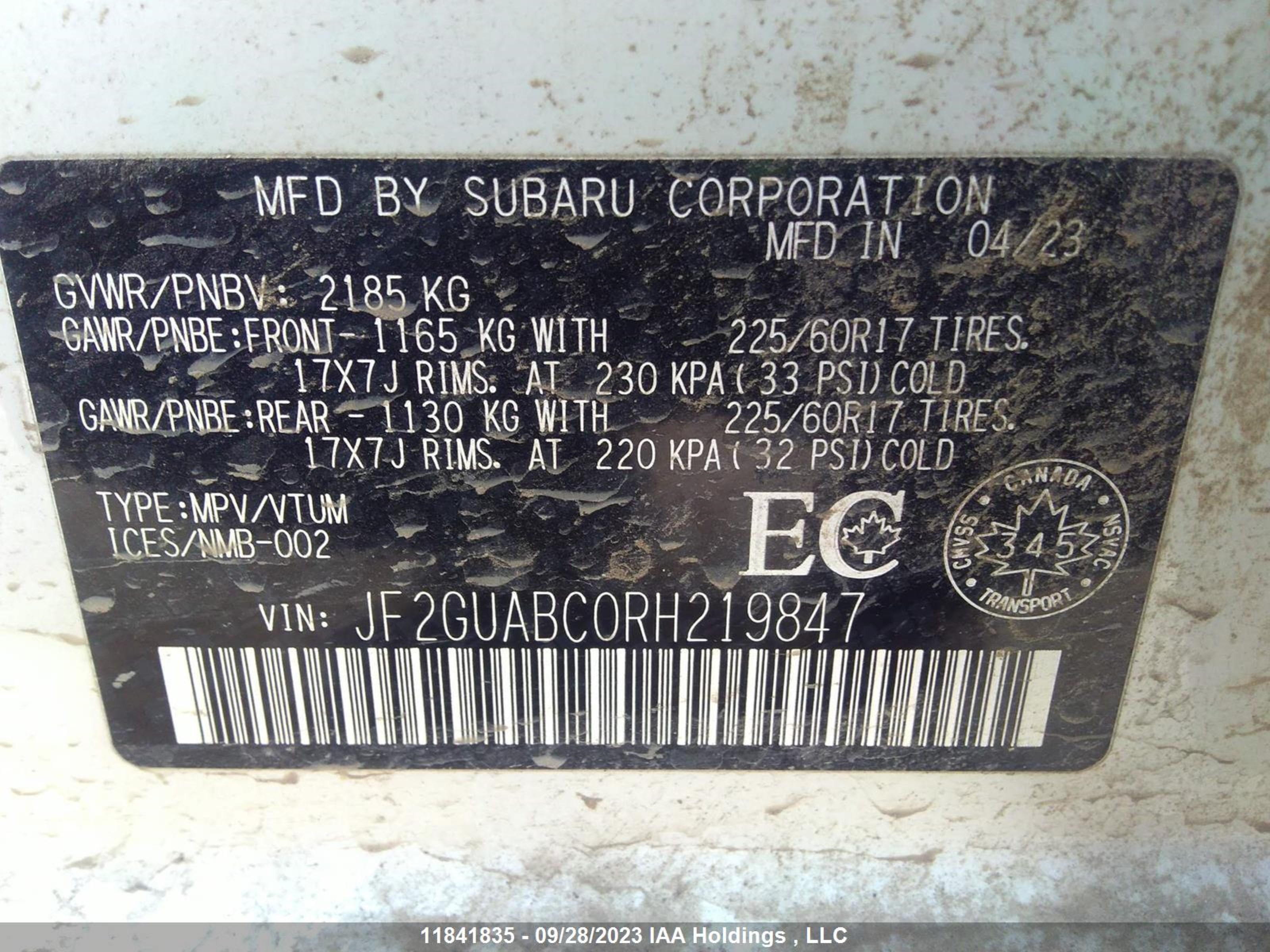 Photo 8 VIN: JF2GUABC0RH219847 - SUBARU CROSSTREK 