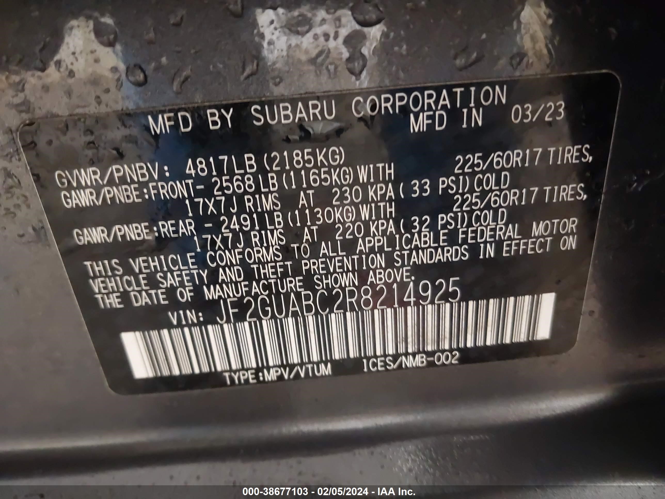 Photo 8 VIN: JF2GUABC2R8214925 - SUBARU CROSSTREK 