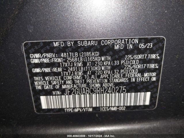 Photo 8 VIN: JF2GUABC9RH240275 - SUBARU CROSSTREK 