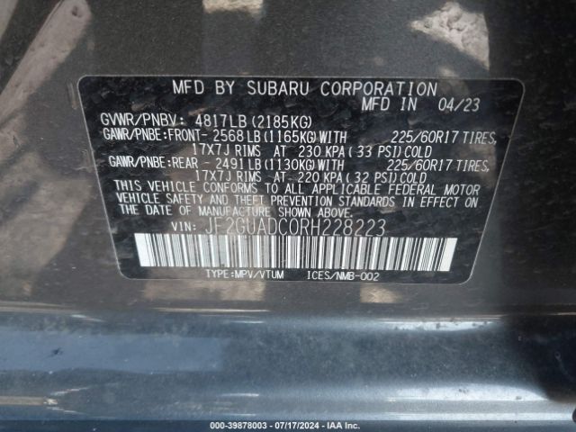 Photo 8 VIN: JF2GUADC0RH228223 - SUBARU CROSSTREK 