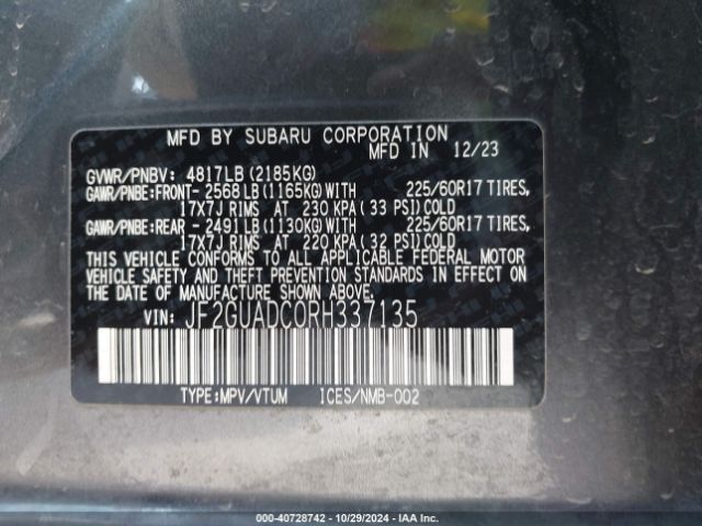 Photo 8 VIN: JF2GUADC0RH337135 - SUBARU CROSSTREK 