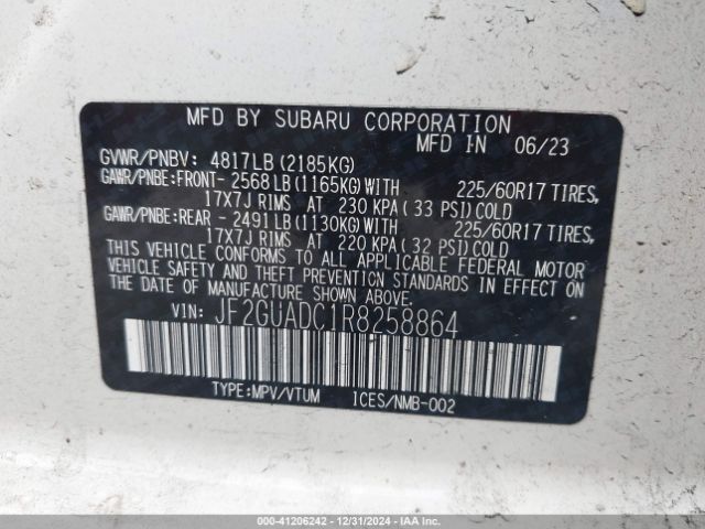 Photo 8 VIN: JF2GUADC1R8258864 - SUBARU CROSSTREK 