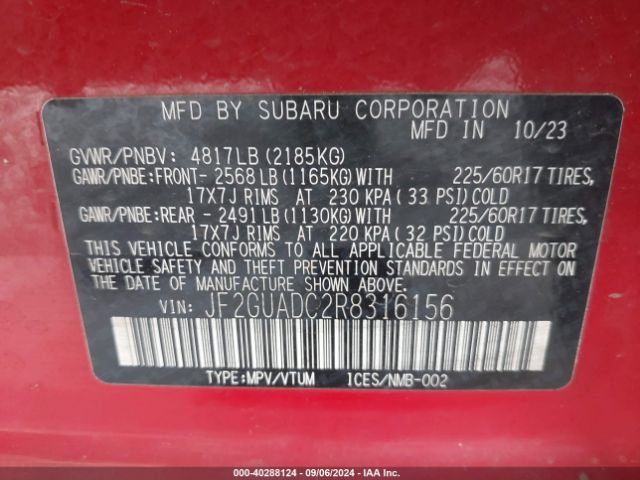 Photo 8 VIN: JF2GUADC2R8316156 - SUBARU CROSSTREK 